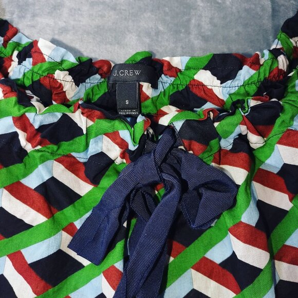 J.Crew Womens Geometric Print Peasant Blouse S Multicolor Bow Tie Boho Top - Picture 2 of 9
